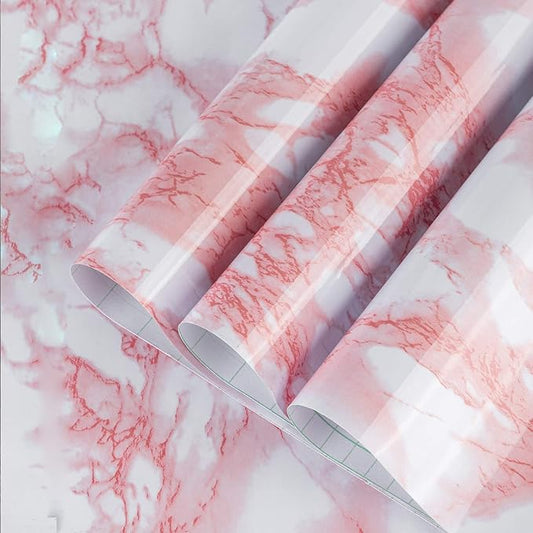 BAYYA Marble Paper Granite Pink/White Roll Peel and Stick Wallpaper for Table Kitchen Countertop Cabinet Shelf Drawer Self Adhesive Vinyl Counter Top Covers Removable Waterproof Decorative Paper