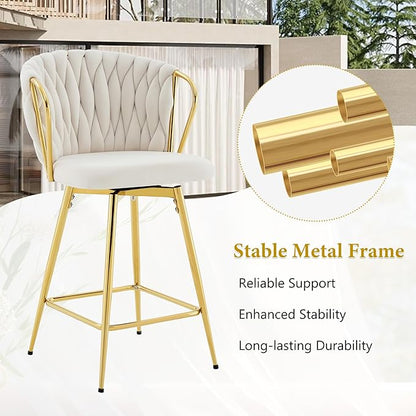 Velvet Upholstered Bar Stools Set of 2,Counter Height Bar Stools Set of 2, Modern Barstools for Kitchen Island, Cafe, Pub