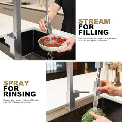 Brushed Nickel Kitchen Faucet with Pull Down Sprayer, Lava Odoro Single Handle Kitchen Sink Faucet, Faucet for Kitchen Sink with Magnetic Docking Spray Head and Deck Plate, KF182-BN