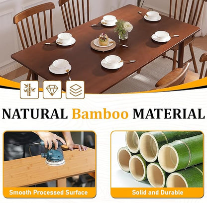 BAKEVE Bamboo Dining Table for 4-6-8 Person- 55'' Solid Wood Kitchen Table, Mid Century Modern Desk, Farmhouse Rectangular Dining Room Table for Living Room, Office, Kitchen and Study (Walnut)