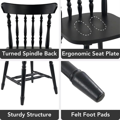 chairus Vintage Black Dining Chairs Set of 2, Farmhouse Windsor Wooden Dining Room Chairs with Turned Spindle Back & Legs, Traditional Colonial Armless Side Kitchen Chairs