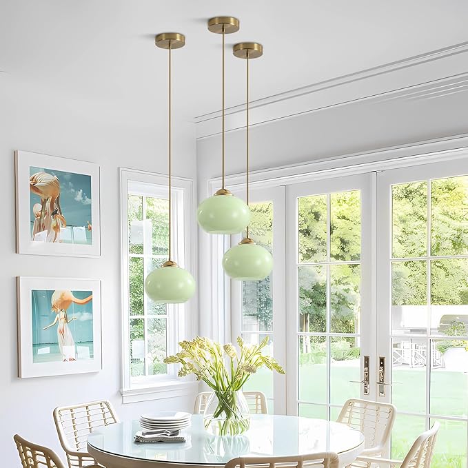 KCO Lighting Vintage Green Glass Pendant Light Brushed Gold Island Pendant Lights Small Globe Hanging Light Nordic Green Chandelier