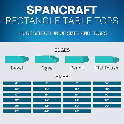 Spancraft 19" x 32" Rectangle Tempered Glass Table Top 3/8" Thick Flat Polish Edge and Touch Corners