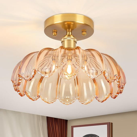 Hallway Lights Fixture Ceiling,Amber Semi Flush Mount Ceiling Lights,9.8" E26 Vintage Light Fixtures for Closet Hallway Kitchen Dining Room