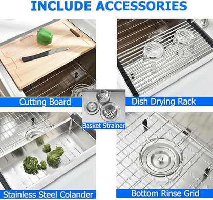 33x22 Drop in Kitchen Sink, Single Bowl Ledge Workstation 16 Gauge Stainless Steel Kitchen Sink Top Mount 2 Holes 10 Inch Deep (33"x22"10")