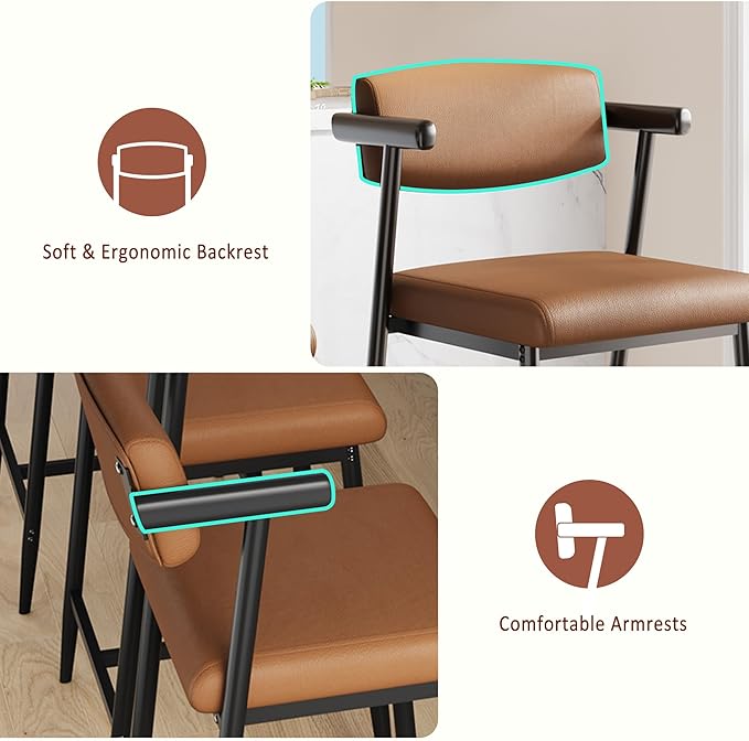 GarveeHome Counter Height Bar Stools Set of 8 with Armrests, 26" Upholstered 8pcs Tall Bar Stools Set, Long Backrest & Extra Thick Cushion, Modern High Barstools for Kitchen Island, Pub, Coffee Brown