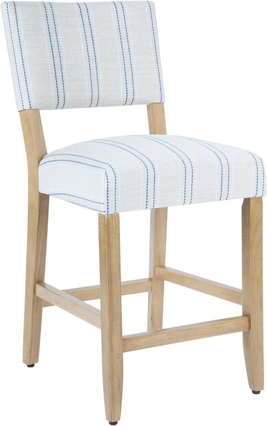 HomePop 24" Open Back Counter Stool|HomePop Home Décor|Fabric Chairs for Dining Room, Kitchen and Living Room - Blue and White Stripe(Single Pack)