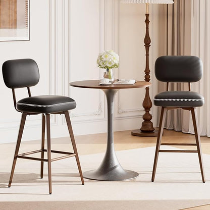 MALOL 26“ Swivel Bar Stools Set of 3, Mid Century PU Leather Counter Height Bar Chairs with Low Back and Metal Legs, Modern Bar Stool Chair for Kitchen Island, Black
