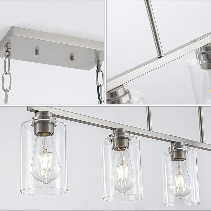 Mecgirn Island Light for Kitchen, Brushed Nickel Dining Room Light Fixture Over Table, 5-Light Linear Chandelier Pendant Lighting for Dining Table Kitchen Island Living Room