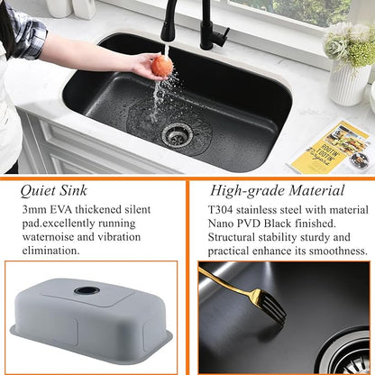 28 Black Undermount Kitchen Sink-Bokaiya 28x18 Inch Undermount Stainless Steel Sink 16 Gauge Single Bowl Kitchen Sinks with Dish Grid