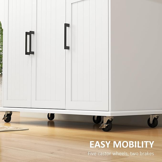 Kitchen Island with Storage, Rolling Kitchen Island on Wheels with Drawer, 3 Cabinets