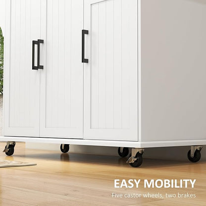 Kitchen Island with Storage, Rolling Kitchen Island on Wheels with Drawer, 3 Cabinets