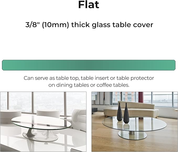 12-Inch Round Tempered Glass Table Top, 3/8” Thick, Flat Polished Edge, Durable Glass for Dining, Coffee, and Office Tables
