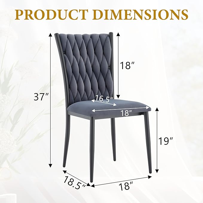 Upholstered Dining Chairs Set of 4, Hand-Woven Back Kitchen Chair, Luxury Gold Dining Chairs,Velvet Upholstery with Metal Legs, Modern Velvet Chair for Dining Room、Kitchen、Restaurant