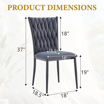 Upholstered Dining Chairs Set of 4, Hand-Woven Back Kitchen Chair, Luxury Gold Dining Chairs,Velvet Upholstery with Metal Legs, Modern Velvet Chair for Dining Room、Kitchen、Restaurant