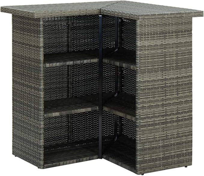 Gray Corner Bar Table with Storage Shelves, Rectangular Modern Design for Small Spaces, Indoor and Outdoor Use in Dining Room Kitchen Patio