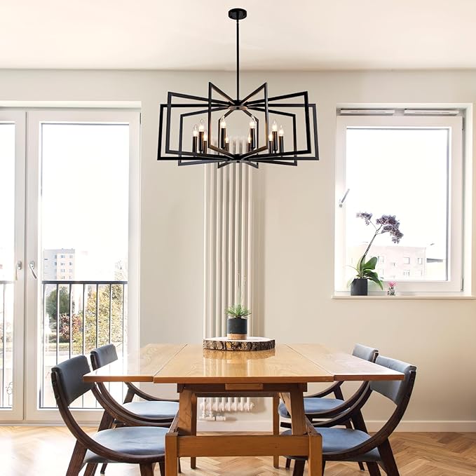 Black Chandelier for Dining Room,10-Light Kitchen Chandelier Light Fixture Modern Farmhouse Geometric Metal Hanging Industrial Chandeliers for Entryway Kitchen Island Foyer Lighting Fixtures