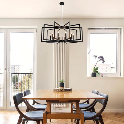 Black Chandelier for Dining Room,10-Light Kitchen Chandelier Light Fixture Modern Farmhouse Geometric Metal Hanging Industrial Chandeliers for Entryway Kitchen Island Foyer Lighting Fixtures