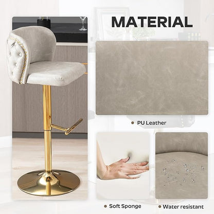 3-Piece Pub Table and Chairs, Round Bar Height Adjustable Swivel PU Leather Bar Stools Set of 2 for Kitchen Island Bistro Office Living Room Small Space Restaurant