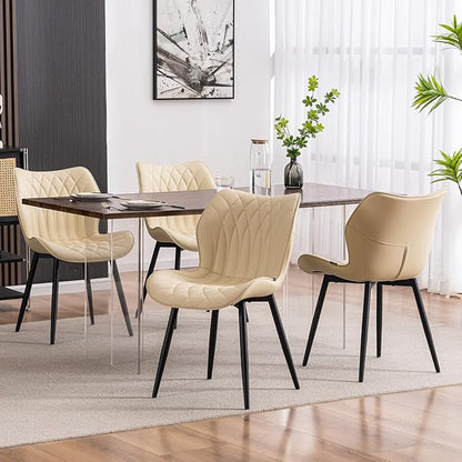 Kidol & Shellder Dining Chairs Set of 2, PU Leather Upholstered Kitchen Chairs with Back Armless, Mid Century Modern Side Chair for Dining Room, Living Room, Lounge, Restaurant, Beige