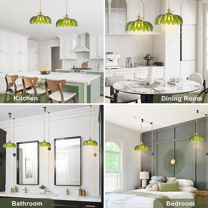 Plug in Pendant Light Fixtures, Hanging Light Fixture Glass Pendant Light, Vintage Green Hanging Lamp, Pendant Lighting for Kitchen Island, Bedroom, Dining Room, Living Room