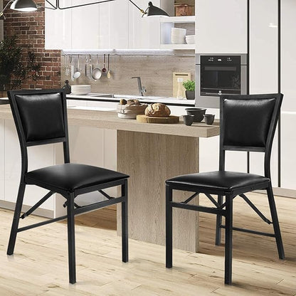 Goplus Topment Set of 2 Steel Folding Chair, PU Upholstered Counter Height Side Chairs with High Backrest & Steel Frame, Modern Style Folding Chairs for Kitchen Dining Room Restaurant