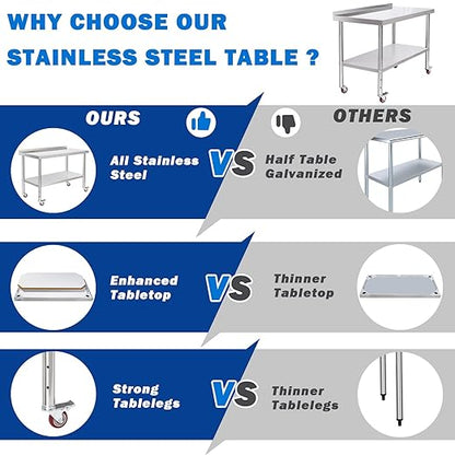 KUARBARR Stainless Steel Table 30 x 18 Inch, Stainless Table for Prep & Work, Commercial NSF Metal Table for Restaurant Kitchen Garage