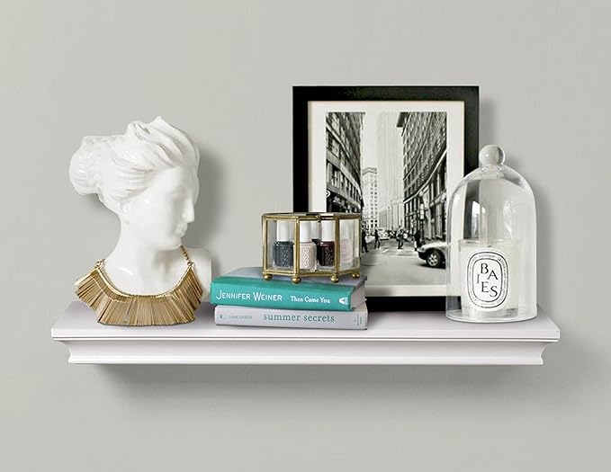 AHDECOR White Floating Shelves Wall Mounted, Deeper Wall Storage Shelf for Home Décor, Super Sturdy, Easy to Install, 24” Wide, 7.75” Deep