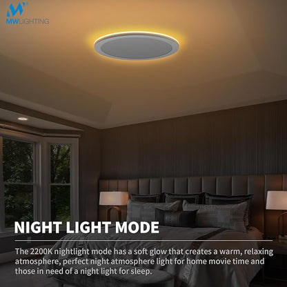 mw 4 Pack 12 Inch LED Flush Mount Ceiling Light Fixture with Night Light,24W, 120V, 2700K/3000K/3500K/4000K/5000K Selectable, Wired (No Remote),LED Ceiling Light with Night Light,ETL Certified