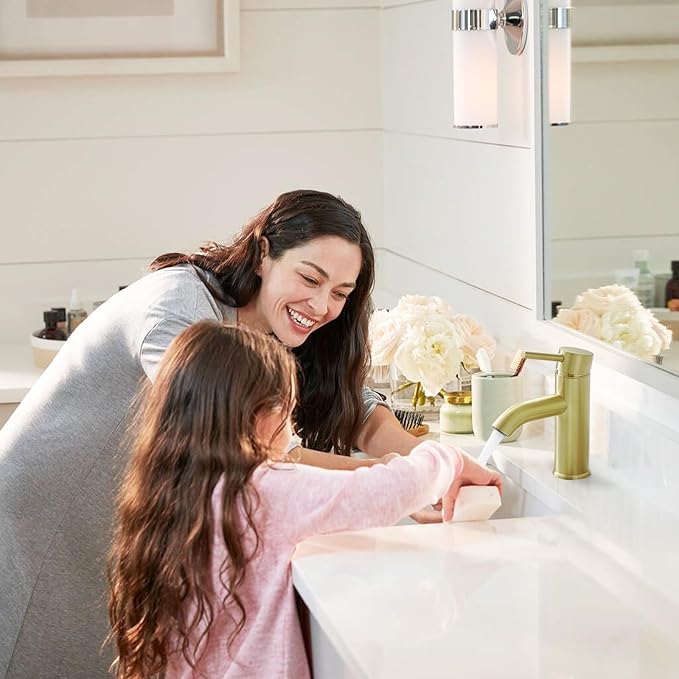 Brushed Gold Bathroom Faucets, Modern Single Hole Lavatory Vanity Faucet, Single Handle Bathroom Sink,Faucet, Faucet for Bathroom Sink with Deck Plate and Supply Hoses