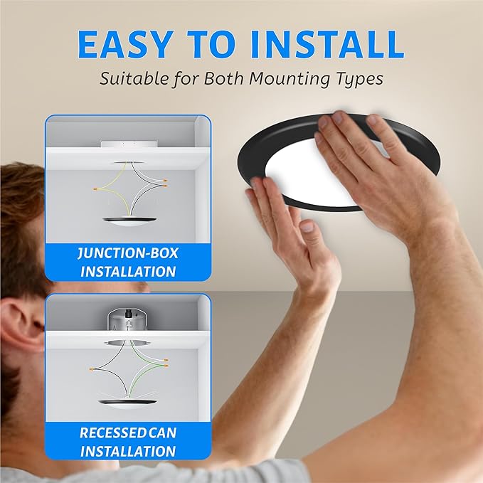 ECOELER 6 Inch Dimmable LED Disk Light Surface Flush Mount, 16.5W, 1000Lm, 4000K Cool White, Recessed Retrofit Ceiling Lights, ETL Listed, Installs with Junction Box or Recessed Can