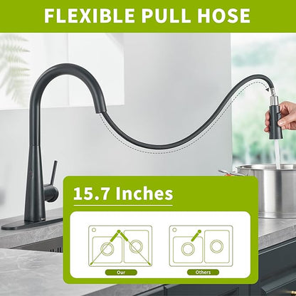 Tohlar Black Touchless Kitchen Faucet with Pull Down Sprayer, Stainless Steel Sensor Kitchen Faucet for Sink 3 Hole, Modern Single Handle Kitchen Sink Faucets with Deck Plate, Matte Black