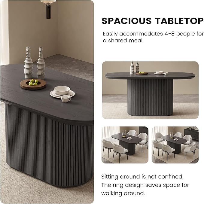 Miuuod 62.99" Oval Dining Table Set for 6-8, Modern Farmhouse Kitchen Table with 4 Ergonomic Chairs, Large Wood Dining Room Table Set, Kitchen & Dining Furniture, Dark Grey