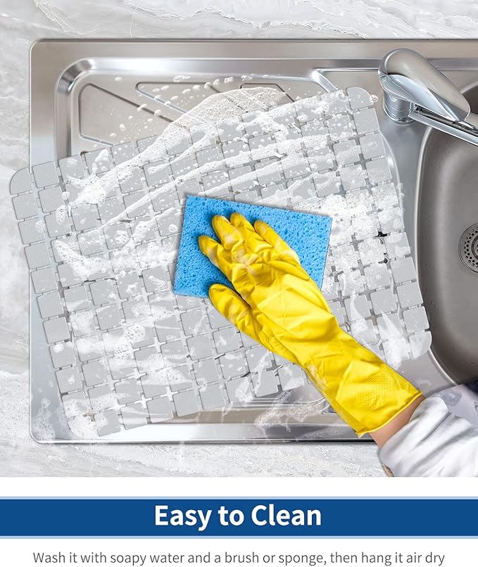 Bligli Sink Mat Protectors for Stainless Steel/Ceramic Sinks, 2 Pack 15.7x11.8 inches PVC, Durable and Fast Draining (Solid Grey)