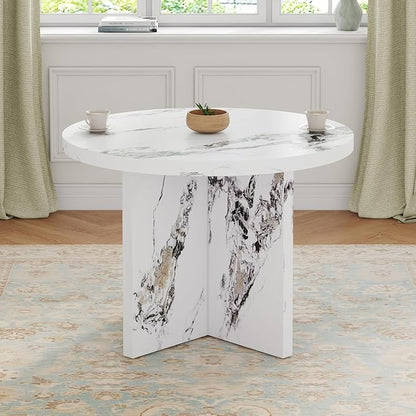42" Solid MDF Island Table, Rustic Dining Table with Multi-Purpose, Farmhouse Dining Table with Modern Style for 4-6 Person Dining, White