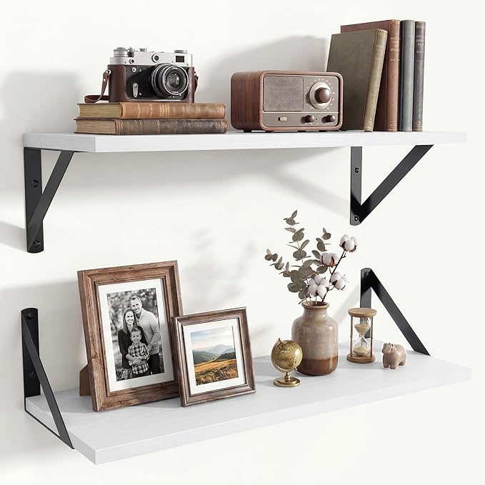 Axeman 20 Inch Floating Shelves | 8 Inch Deep White Wall Shelves Set of 2 | 20''W x 8''D White Wood Shelves for Bathroom Living Room Bedroom Kitchen