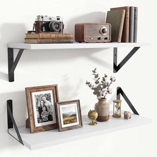 Axeman 20 Inch Floating Shelves | 8 Inch Deep White Wall Shelves Set of 2 | 20''W x 8''D White Wood Shelves for Bathroom Living Room Bedroom Kitchen