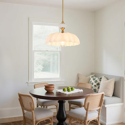 White Floral Chandelier Pendant Light, 15.7" Adjustable Farmhouse Kitchen Island Lighting, Vintage Glass Flower Ceiling Fixture for Dining Room, Bedroom, Hallway