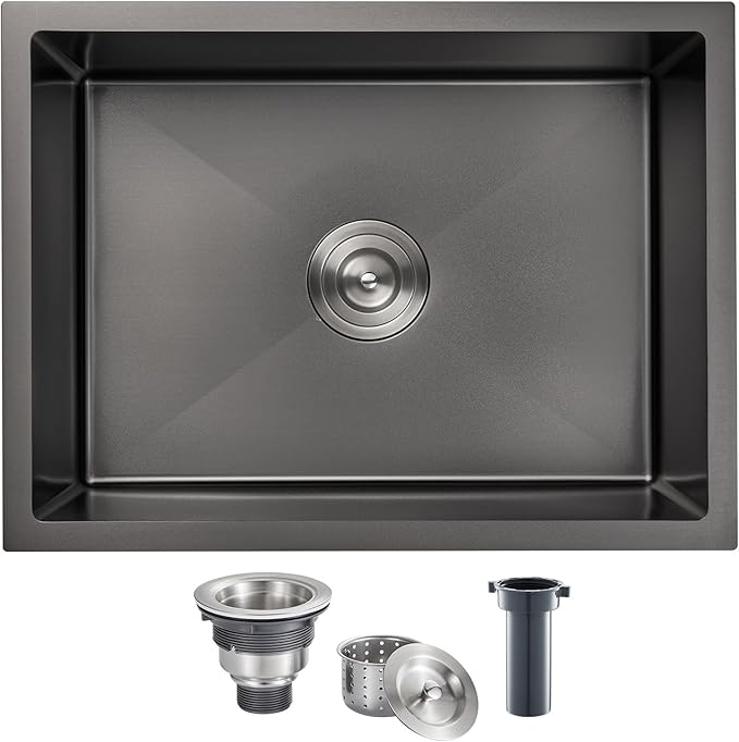 MENATT 22 inch Undermount Kitchen Sink Black, 18-Gauge Stainless Steel Handmade Single Bowl Kitchen Bar Sink Undermount, 22"x18"x9"
