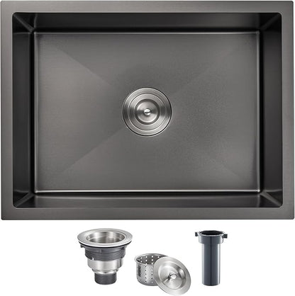 MENATT 22 inch Undermount Kitchen Sink Black, 18-Gauge Stainless Steel Handmade Single Bowl Kitchen Bar Sink Undermount, 22"x18"x9"