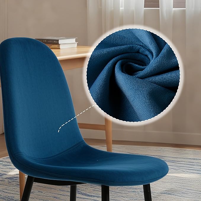 CangLong Set of 2 Blue Velvet Dining Chairs with Metal Legs for Living Room, Bedroom, Restaurant