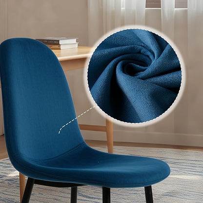 CangLong Set of 2 Blue Velvet Dining Chairs with Metal Legs for Living Room, Bedroom, Restaurant