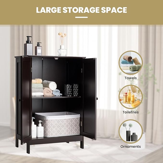 LDAILY LUARANE Bathroom Floor Cabinet, Wooden Floor Storage Cabinet with Double Doors, Simple Double Storage Cabinet, Suitable for Kitchen, Bathroom, 23.5 x 14 x 34 inches (Brown)