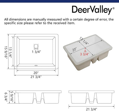 DeerValley DV-1U202 Ursa Bathroom Vessel Sink Rectangular Under-mount White Porcelain Ceramic Bathroom Sink with Overflow
