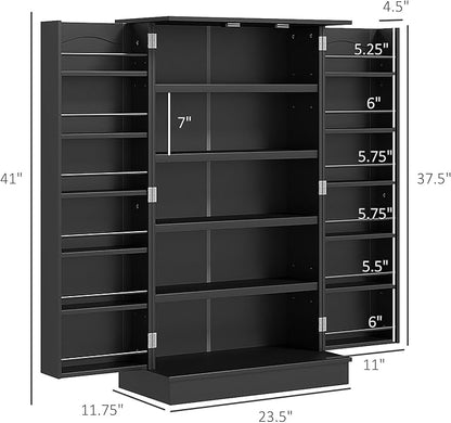 41" Modern Kitchen Pantry, Freestanding Storage Cabinet with 12 Door Shelves, Double Doors, 5-Tier Shelving and Adjustable Shelves, Black, Easy to Maintain, for Dining Room