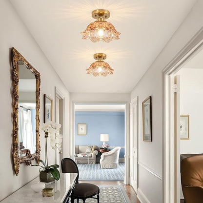 Semi Flush Mount Ceiling Light,Vintage Lights Fixture Ceiling E26 Base，Amber Shade Glass Hallway Light Fixture for Porch Kitchen Bedroom, Bulb Included