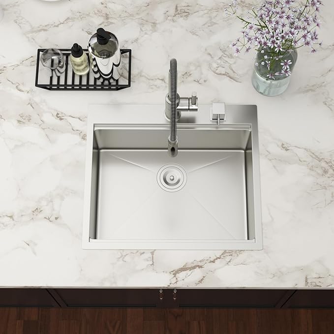 25x22 Drop In Kitchen Sink Workstation - Couoko 25 Inch 16 Gauge T304 Stainless Steel Drop In RV Bar Sink Large Deep Handmade Single Bowl Laundry Utility Sinks with Accessories, 25"x22"x9"