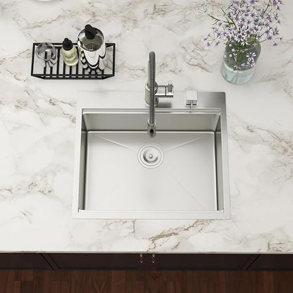 25x22 Drop In Kitchen Sink Workstation - Couoko 25 Inch 16 Gauge T304 Stainless Steel Drop In RV Bar Sink Large Deep Handmade Single Bowl Laundry Utility Sinks with Accessories, 25"x22"x9"