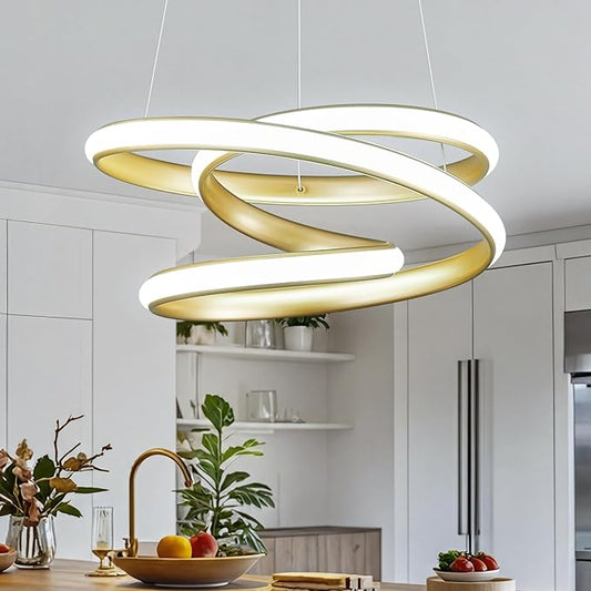 Modern Pendant Lights Gold Pendant Light Irregular Streamline LED Chandelier Adjustable Height Pendant Lighting for Kitchen Island Dining Room Bedroom Living Room Corridor Hallway Foyer
