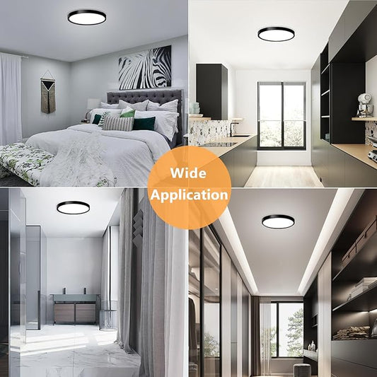 2 Pack LED Flush Mount Ceiling Light Fixture, 9 Inch Modern Black LED Ceiling Light, 18W 5000K Low Profile Slim Flat Surface Mount Ceiling Lights for Bedroom Kitchen Hallway Laundry Stairwell Basement